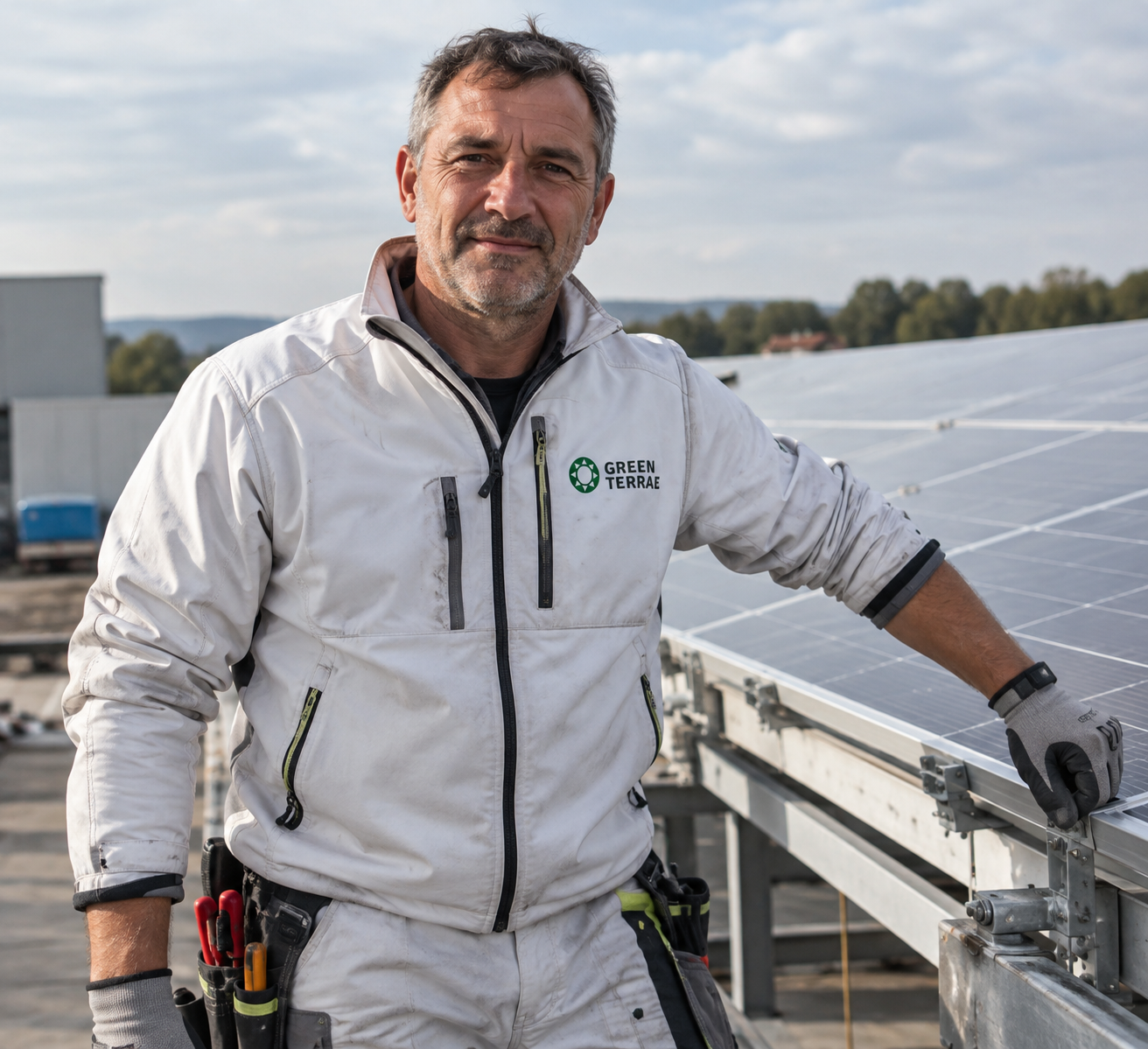Cesare, manutentore Green Terrae, su un impianto fotovoltaico industriale